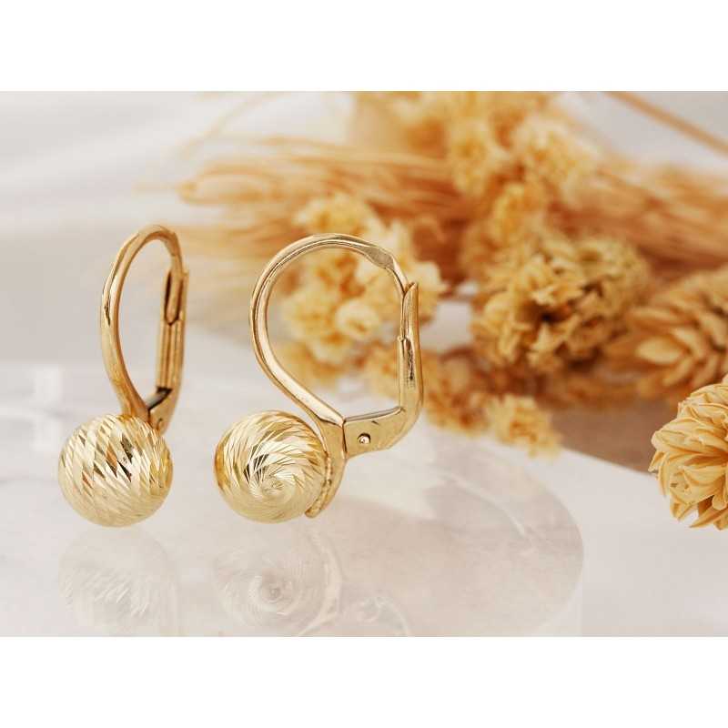 Kolczyki złote Au 585 diamentowane kulki KL12361