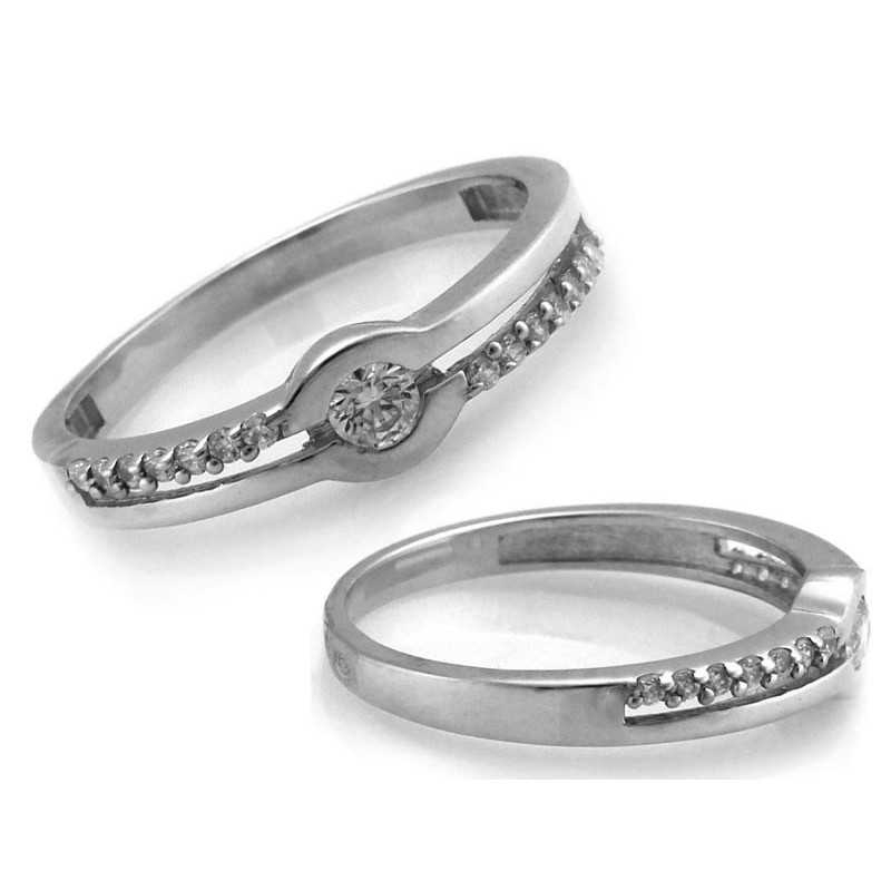 Pierścionek złoty Au 585 białe złoto z cyrkoniami 