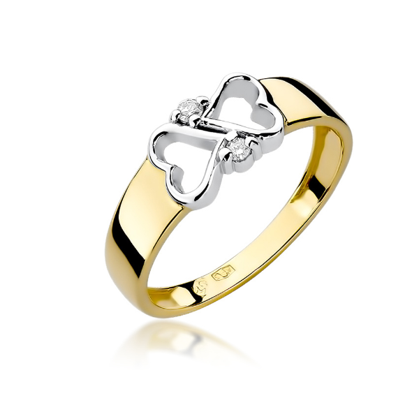 Pierścionek Au 585 serduszka z cyrkoniami