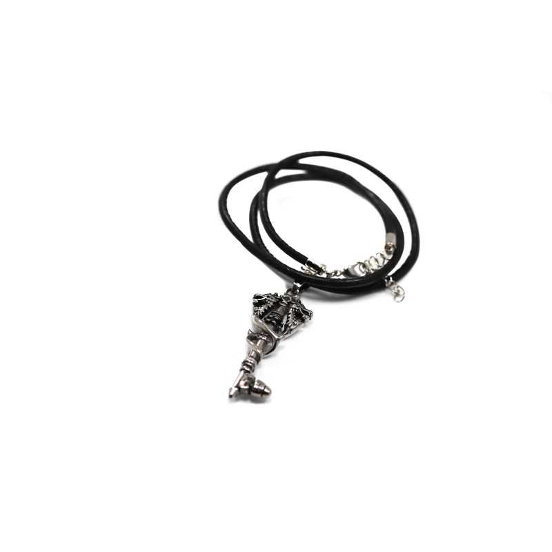 Naszyjnik stalowy na czarnym rzemieniu