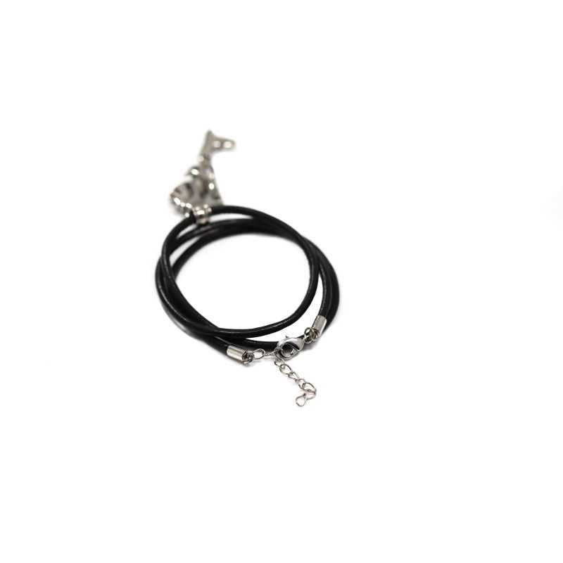 Naszyjnik stalowy na czarnym rzemieniu