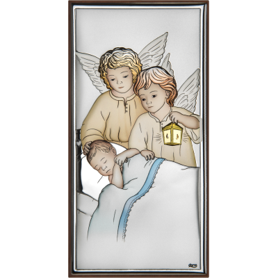 Obrazek srebrny Aniołki nad dzieciątkiem DS63CC