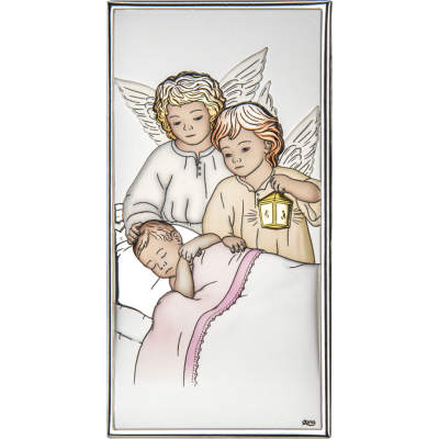 Obrazek srebrny Aniołki nad dzieciątkiem DS63CR