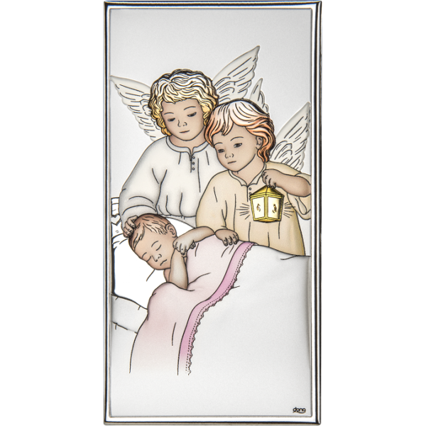 Obrazek srebrny Aniołki nad dzieciątkiem DS63CR