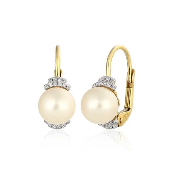 Złote kolczyki z diamentami i perłami E36880YP