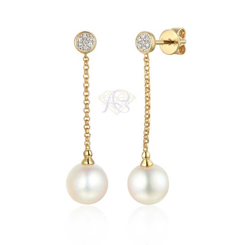 Złote kolczyki z perłami i diamentami E81536