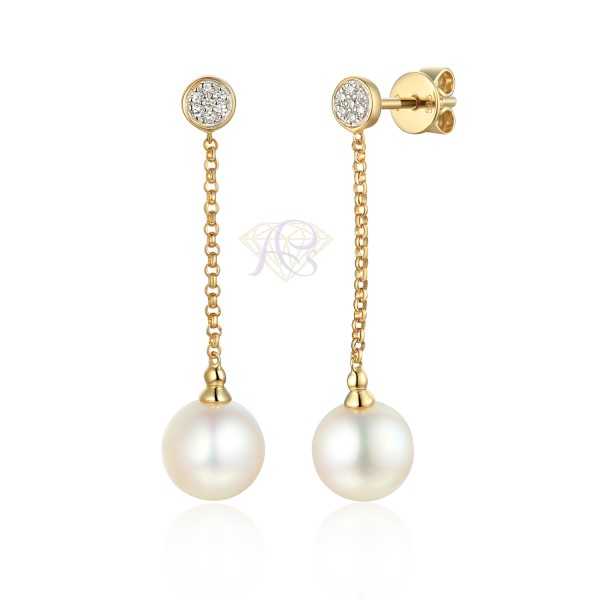 Złote kolczyki z perłami i diamentami E81536