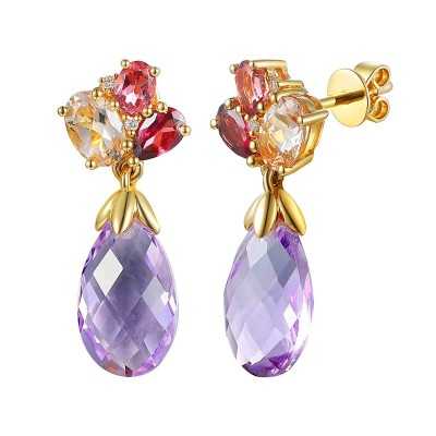 Kolczyki złote Au 585 z kolorowymi kamieniami