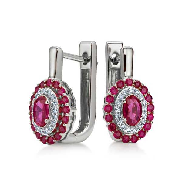 Kolczyki białe złoto Au 585 z rubinem i diamentami