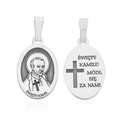 Srebrny medalik Ag925 rodowany Św. Kamil MDC070R