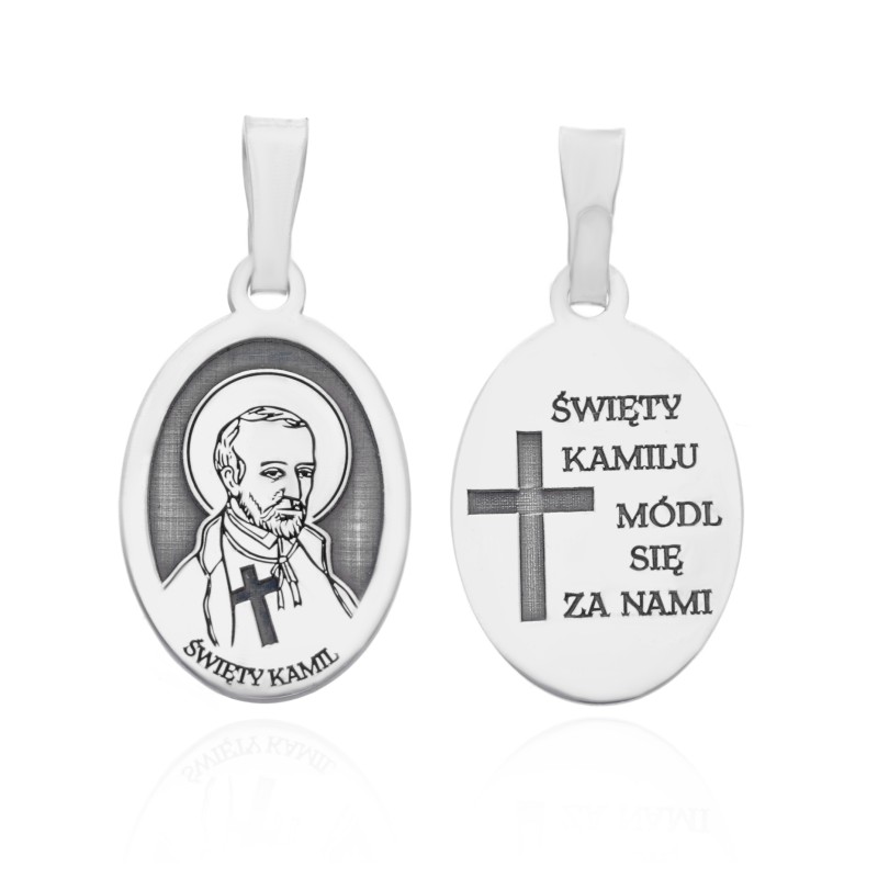 Srebrny medalik Ag925 rodowany Św. Kamil MDC070R
