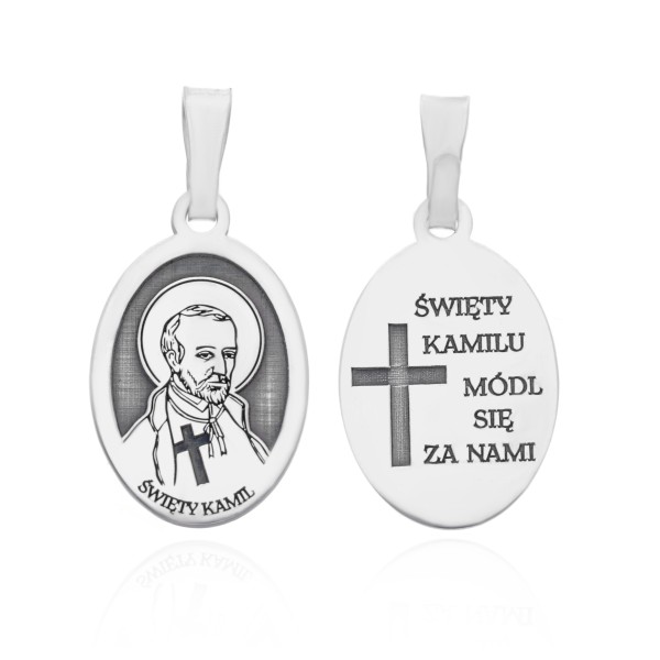 Srebrny medalik Ag925 rodowany Św. Kamil MDC070R