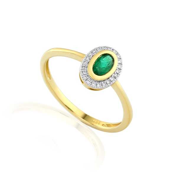 Złoty pierścionek szmaragd i diamenty R46623Y