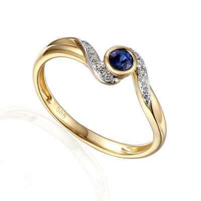 Pierścionek Au 585 z szafirem oraz brylantami