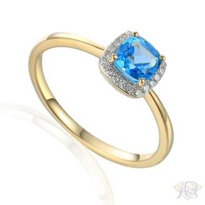Pierścionek z diamentami i błęktinym topazem