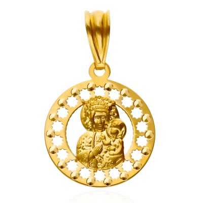 Medalik złoty ażurowy z Matką Boską Częstochowska