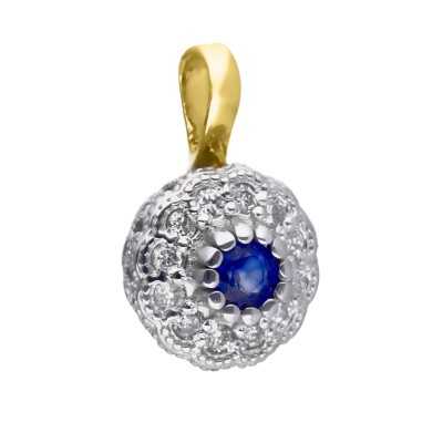 Złota zawieszka Au 585 z brylantami i szafirem
