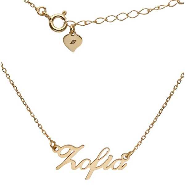 Naszyjnik srebrny Ag 925 pozłacany imię Zofia