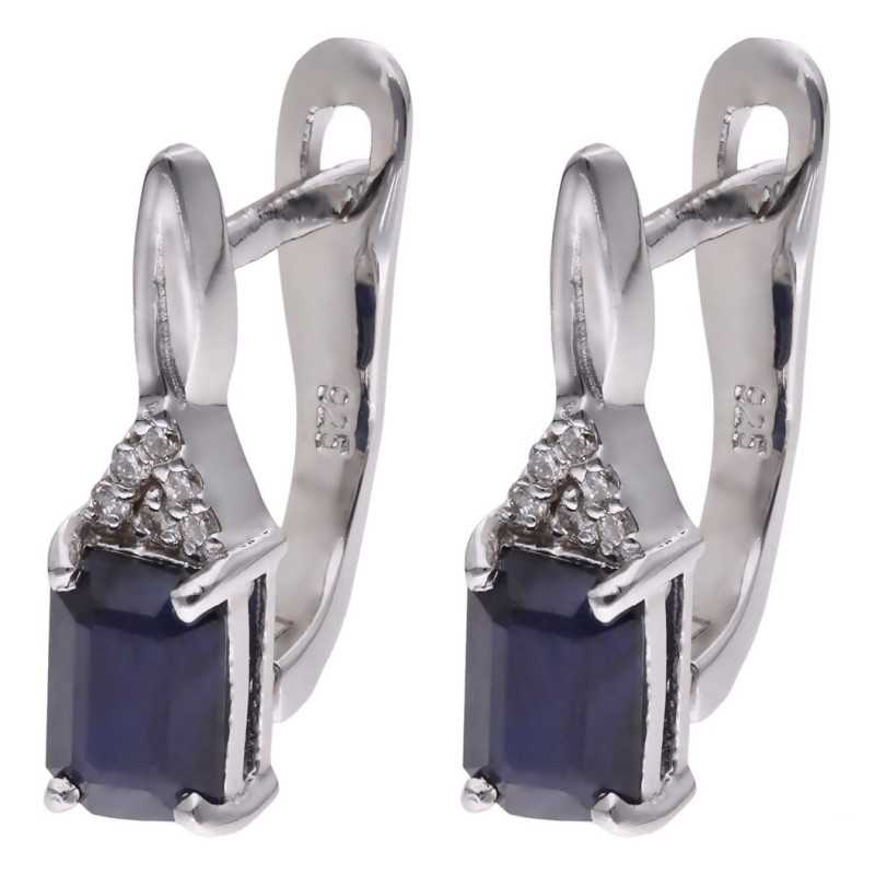 Kolczyki Ag 925 szafir z diamentem CVD-2061-E-BS