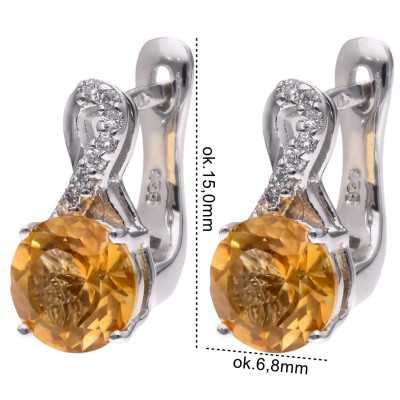 Kolczyki Ag 925 cytryn z diamentem CVD-3441-E-CI
