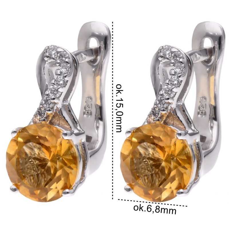 Kolczyki Ag 925 cytryn z diamentem CVD-3441-E-CI