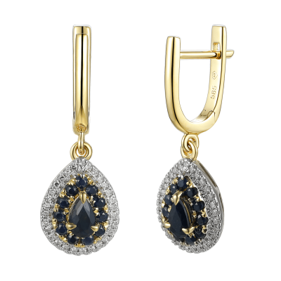 Kolczyki złote Au 585 z szafirem i diamentami