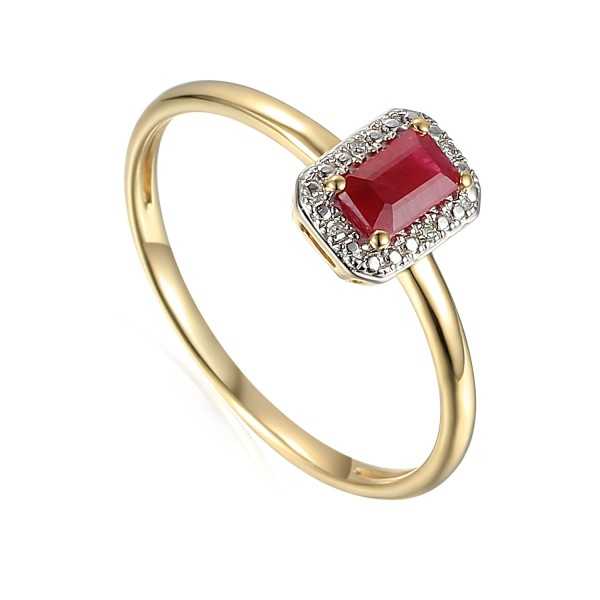 Pierścionek złoty z diamentami i rubinem R69346Y