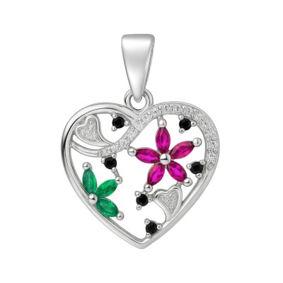 Zawieszka srebrna Ag 925 serce kwiaty IM0330925PR
