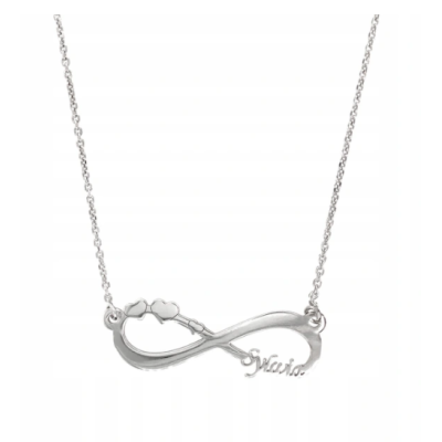 Naszyjnik Ag925 Infinity z imieniem i sercami