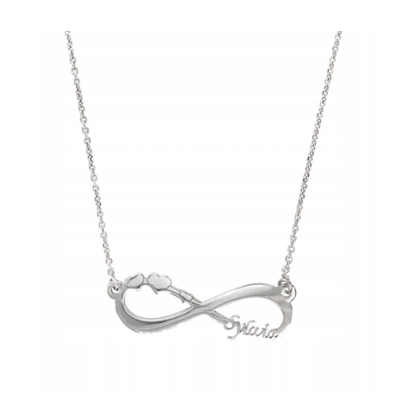 Naszyjnik Ag925 Infinity z imieniem i sercami
