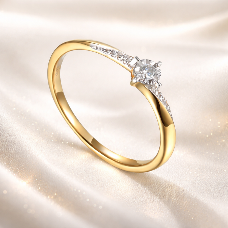 Pierścionek Au585 z diamentami R73502