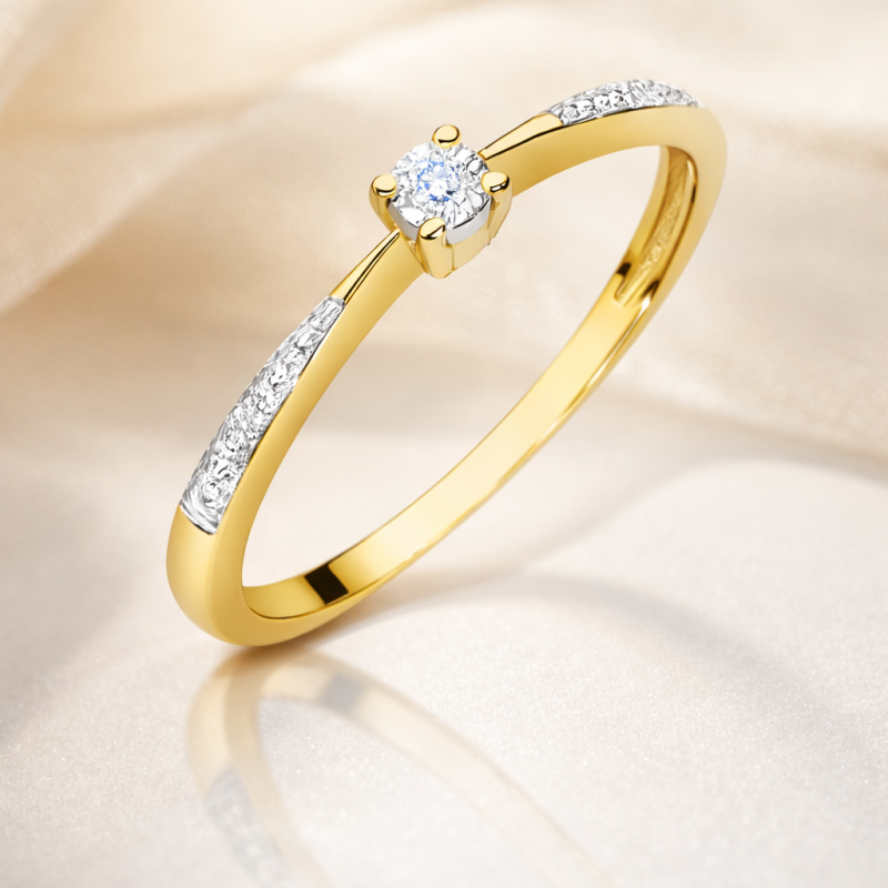 Pierścionek złoty Au585 z diamentami W-465 r. 9