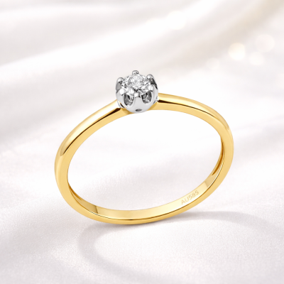 Pierścionek Au585 z diamentem KR-51602 r.10