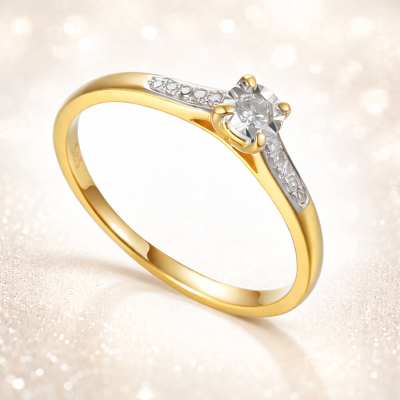 Pierścionek Au585 z diamentami R78035