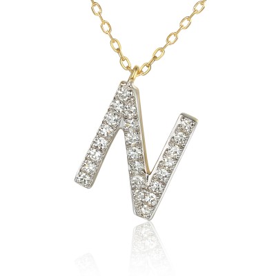 Naszyjnik złoty Au 585 z diamentami litera N