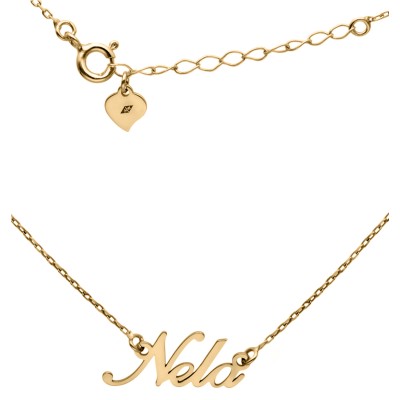 Naszyjnik srebrny Ag 925 pozłacany imię Nela