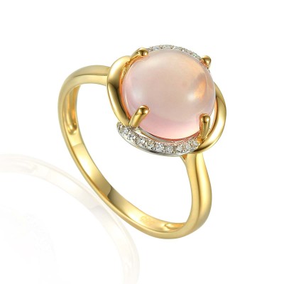 Pierścionek złoty Au 585 Kwarc Różowy i Diamenty