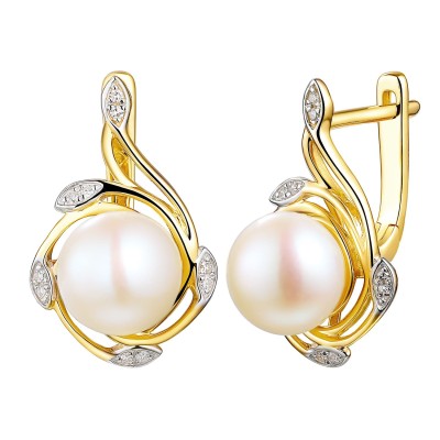 Kolczyki złote Au 585 z Perłami i diamentami