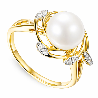Pierścionek złoty Au 585 Perła z Diamentami