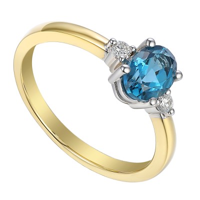 Pierścionek złoty Topaz London Blue i Diamenty