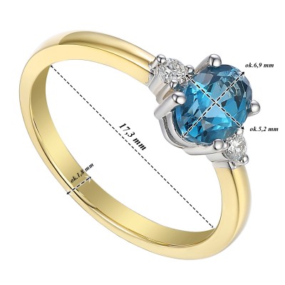 Pierścionek złoty Topaz London Blue i Diamenty