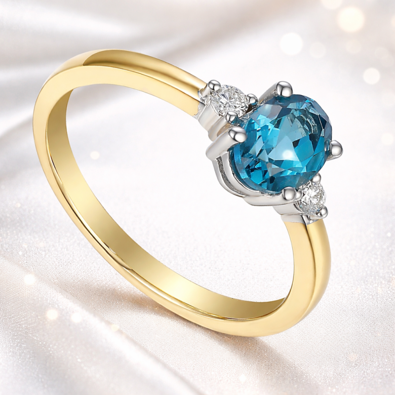 Pierścionek złoty Topaz London Blue i Diamenty