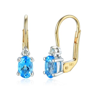 Kolczyki złote Au 585 Topaz London Blue i diamenty