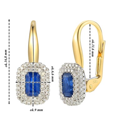 Złote kolczyki Au585 z szafirem i diamentem 0,74ct