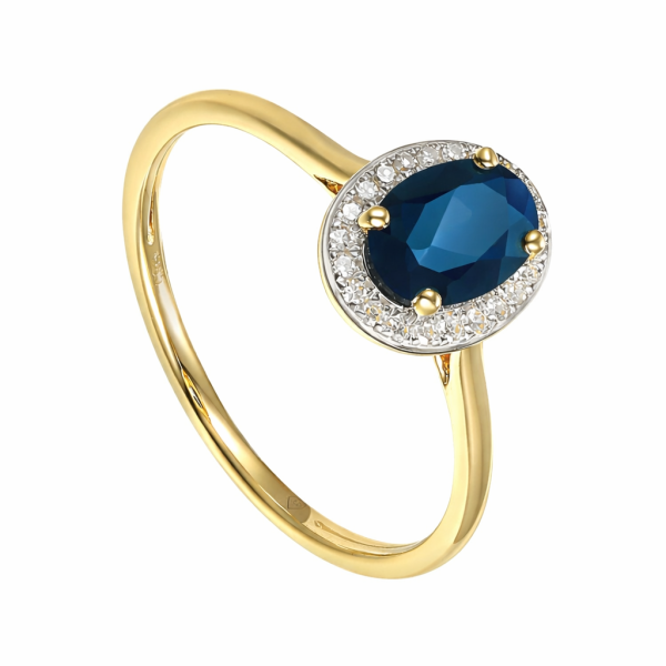 Pierścionek złoty Topaz London Blue i Diamenty