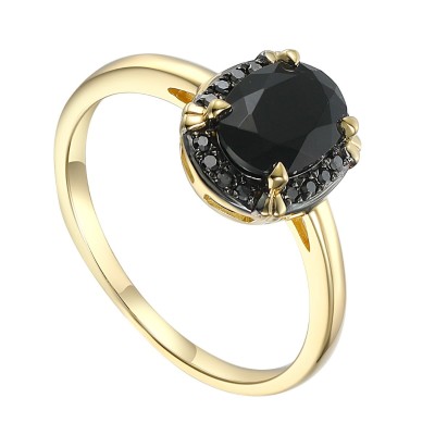 Pierścionek złoty Au 585 Czarny Agat i Diamenty