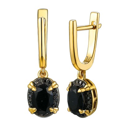 Kolczyki złote Au 585 Czarny Agat i Diamenty