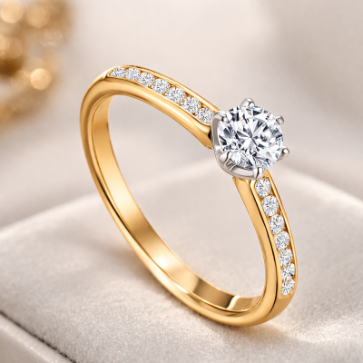 Pierścionek złoty Au585 z diamentem laboratoryjnym