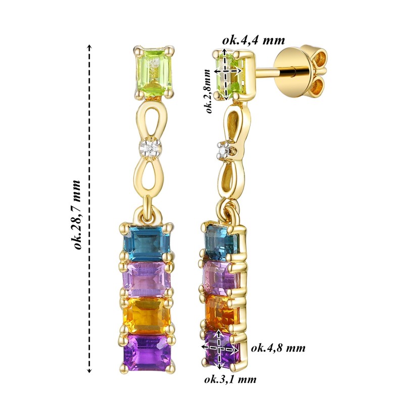 Kolczyki złote Au 585 kamienie i diamenty