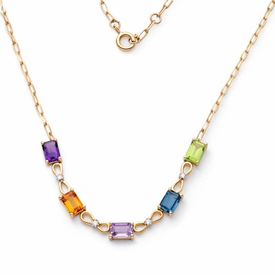 Kolia złota Au 585 z kamieniam i diamentami